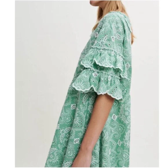 Maje Raberie Embroidered Eyelet Cotton Dress hold C - Picture 7 of 16